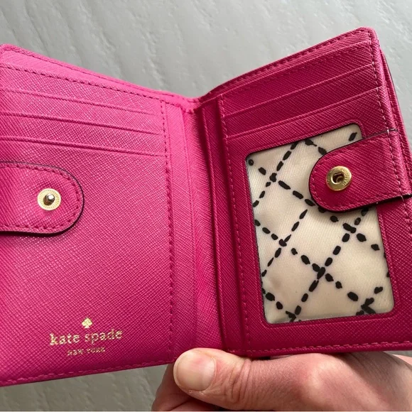 Kate Spade Laurel Way Cara Bifold Crossgrain Leather Wallet Pink - Picture 9 of 15
